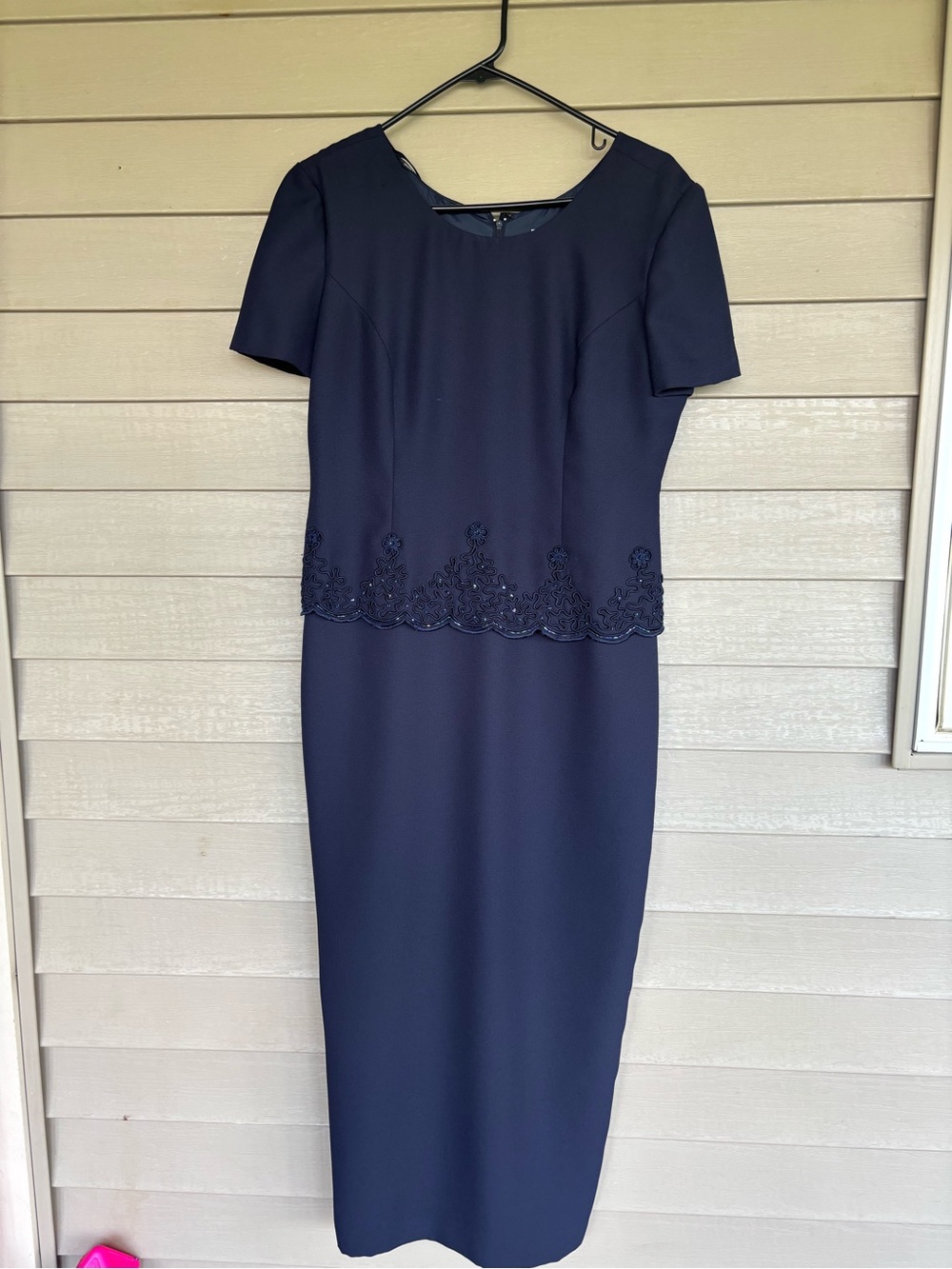 R&M Richards by Karen Kwong Elegant Navy Blue Mock 2-Piece Dress - Size 8 Petite